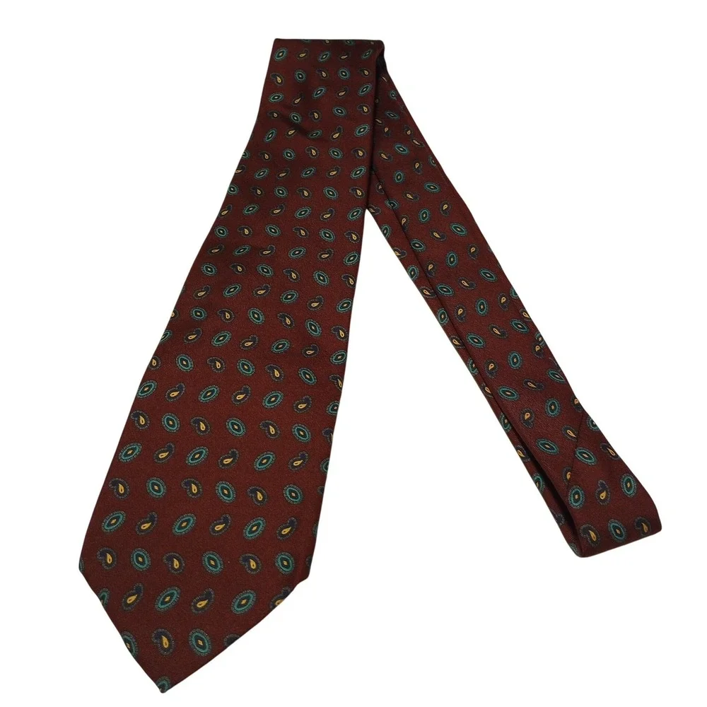 Robert Talbott Mens Silk Necktie Burgundy Teal‎ Gold Paisley Medallion Classic